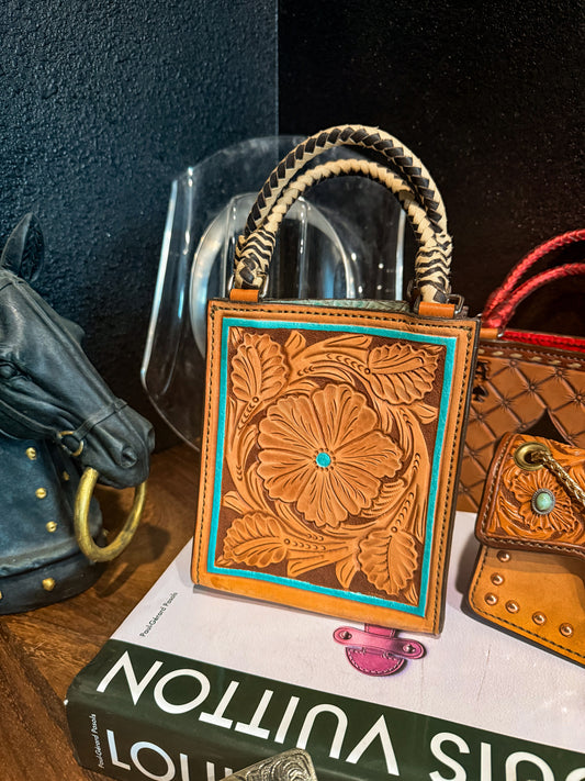Tooled Leather Card Handbag