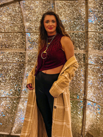 Suede Fringe Mock Neck Tank ￼