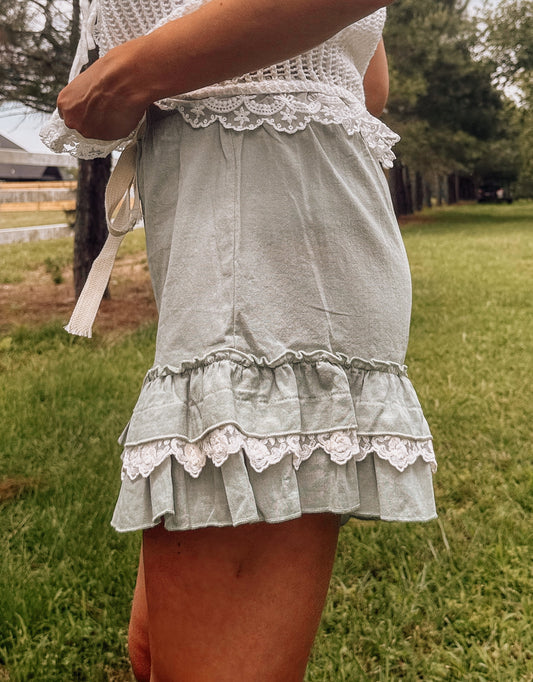 Teal Bloomer Ruffle Shorts