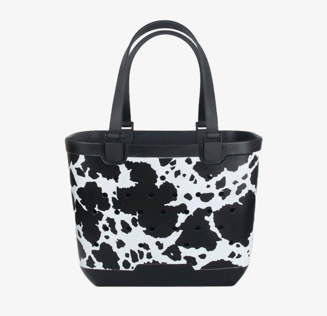 Cowhide Print Rubber Tote