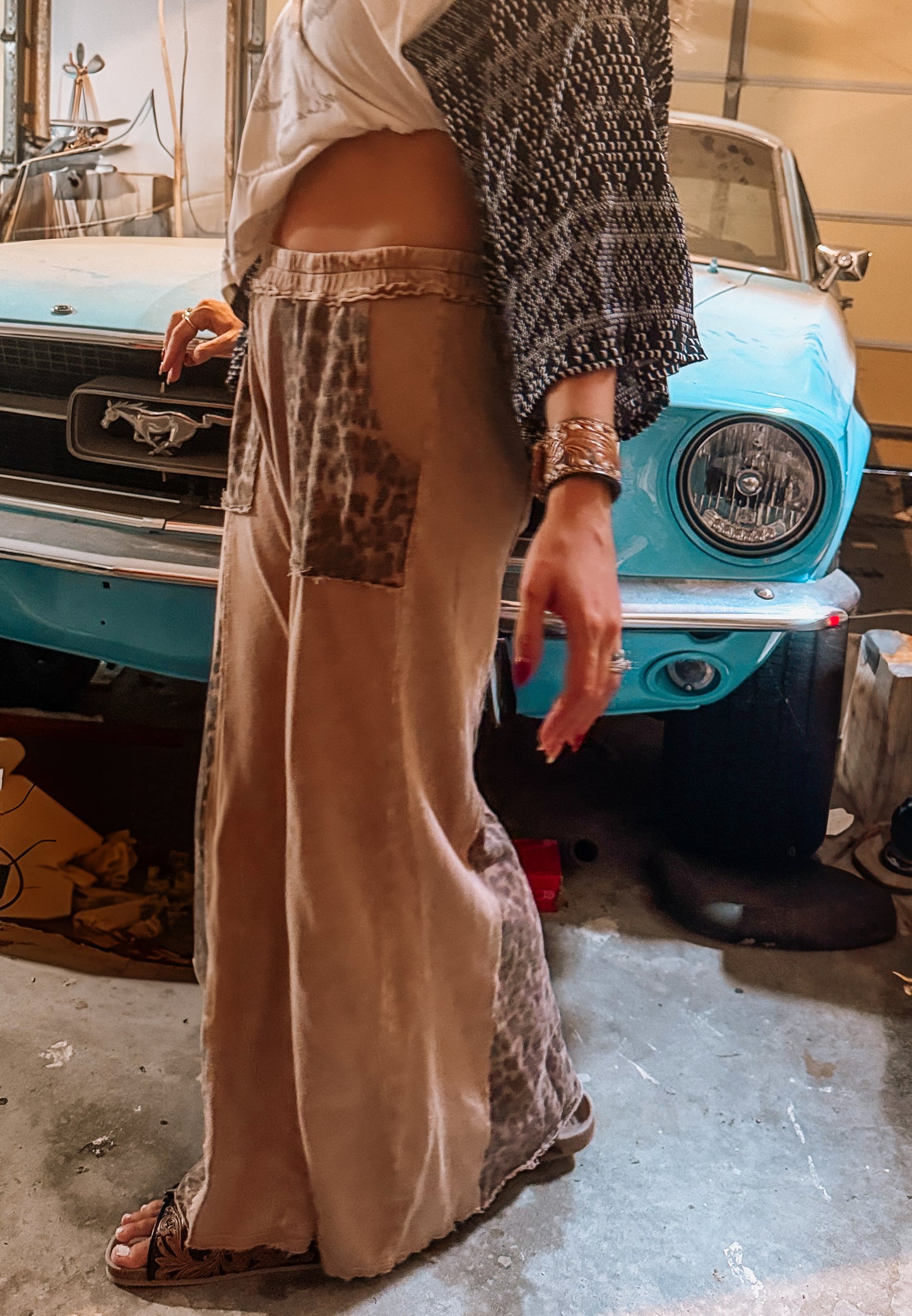 Mineral Washed Leopard Print Flare Pants