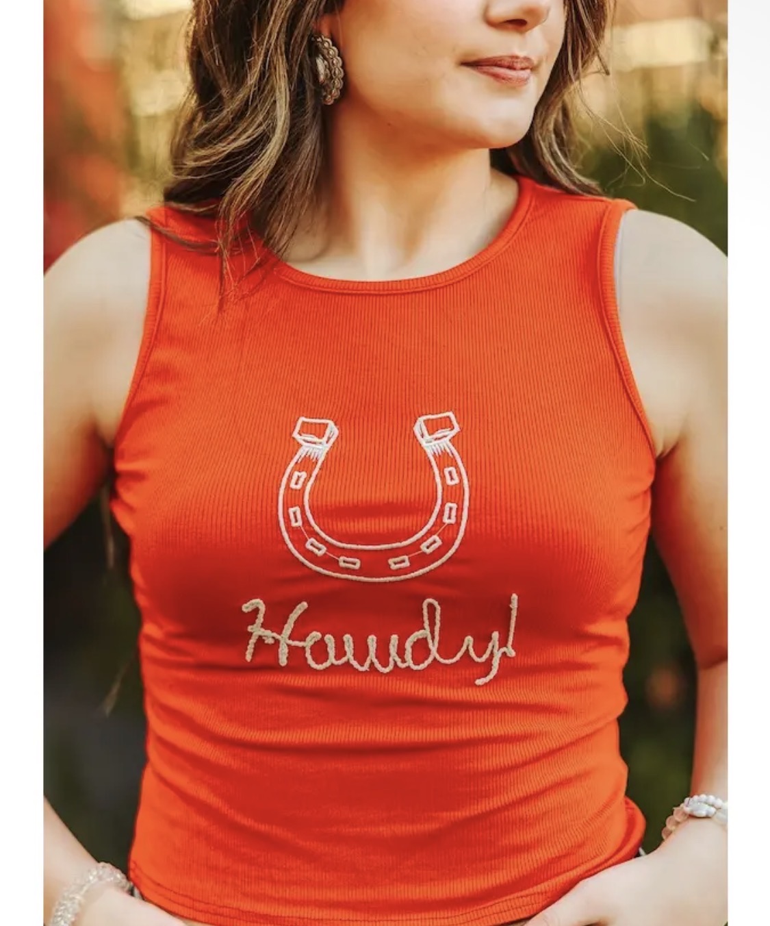 Red Horse Shoe Howdy Ribbed Embroidered Tank