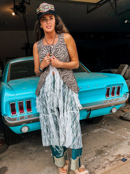 Denim Zebra Print Vest