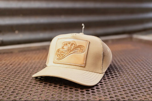 Cowboy Hat Tooled Leather trucker hat