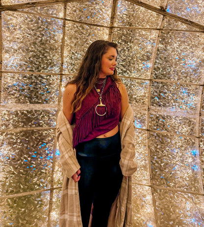 Suede Fringe Mock Neck Tank ￼