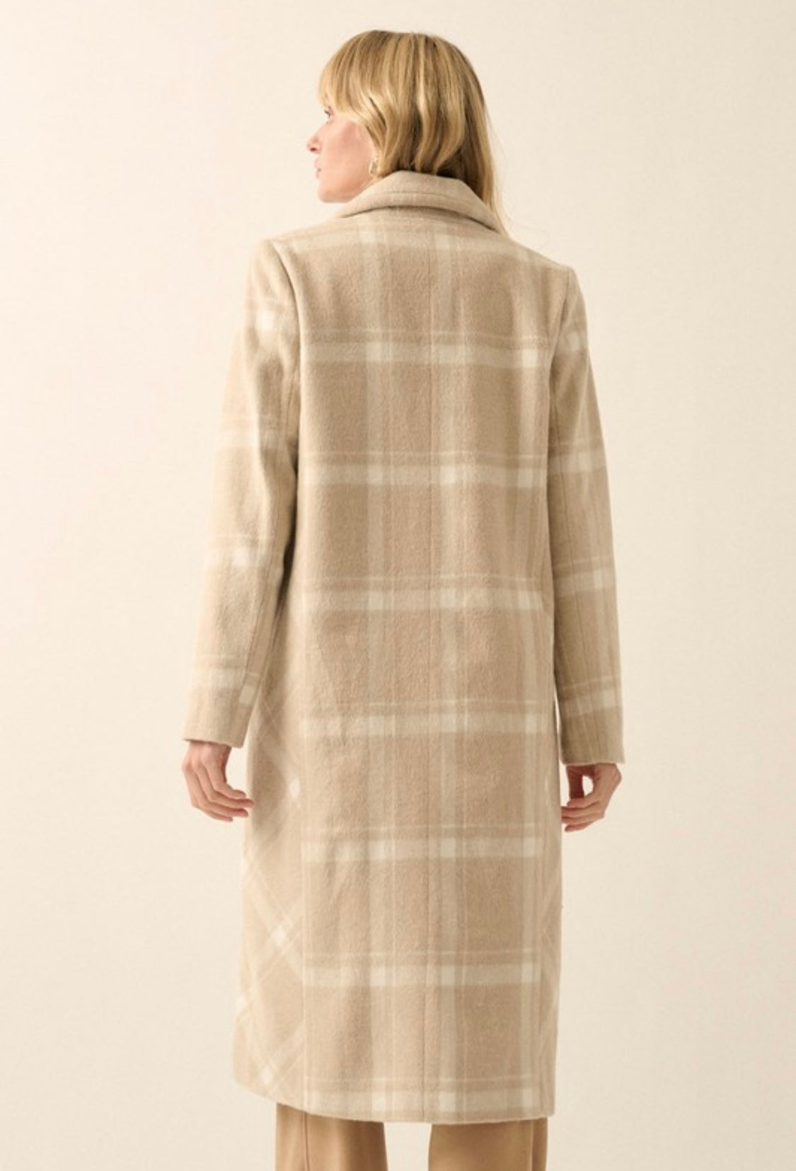 Cream Plaid Trench Coat