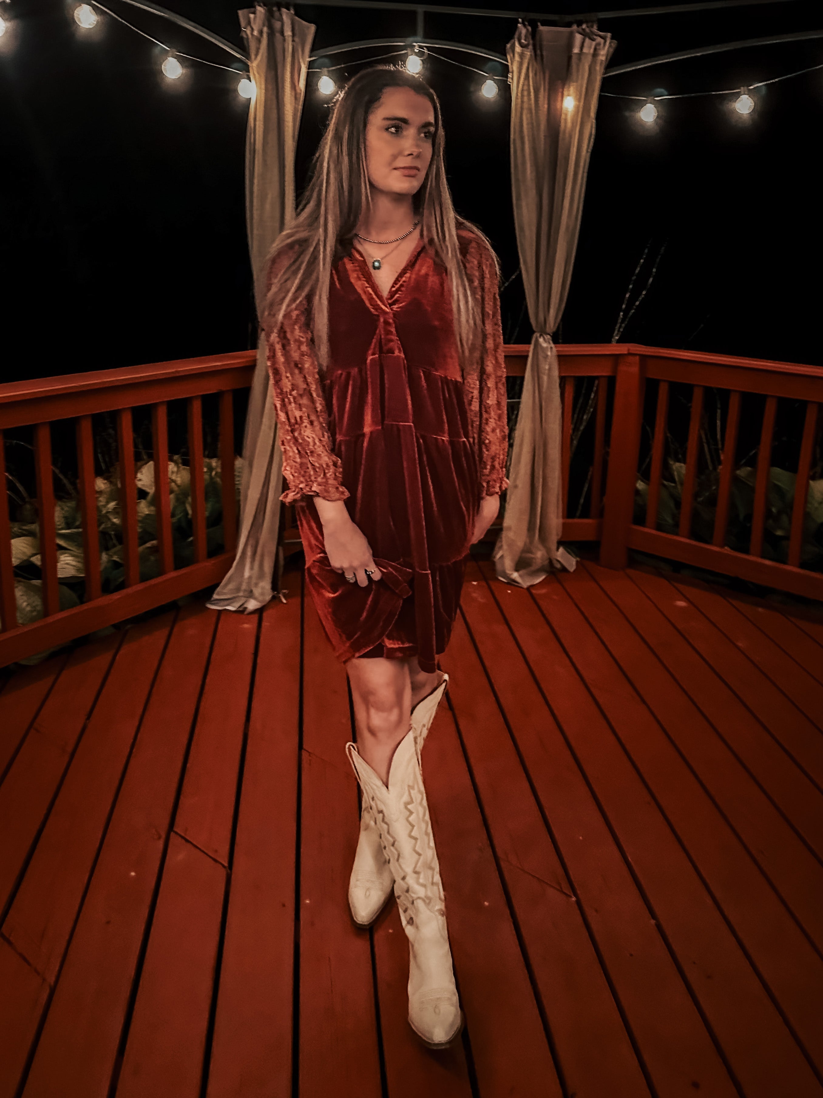 Velvet Rust Baby Doll Dress