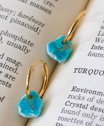 14K Gold & Turquoise Hoops