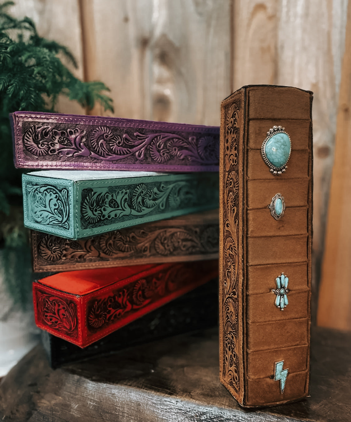 Tooled Leather Ring Display (Tan)