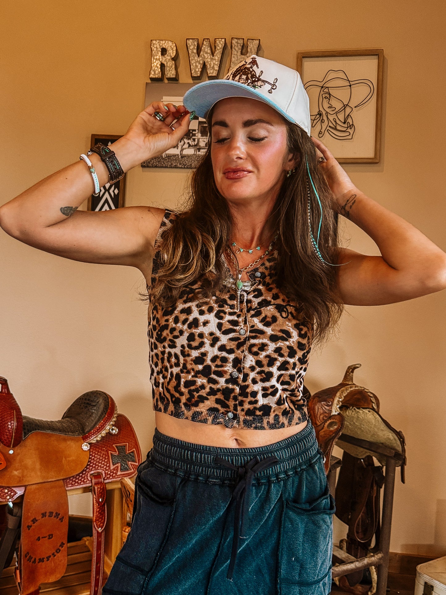 Leopard Knit Button Tank
