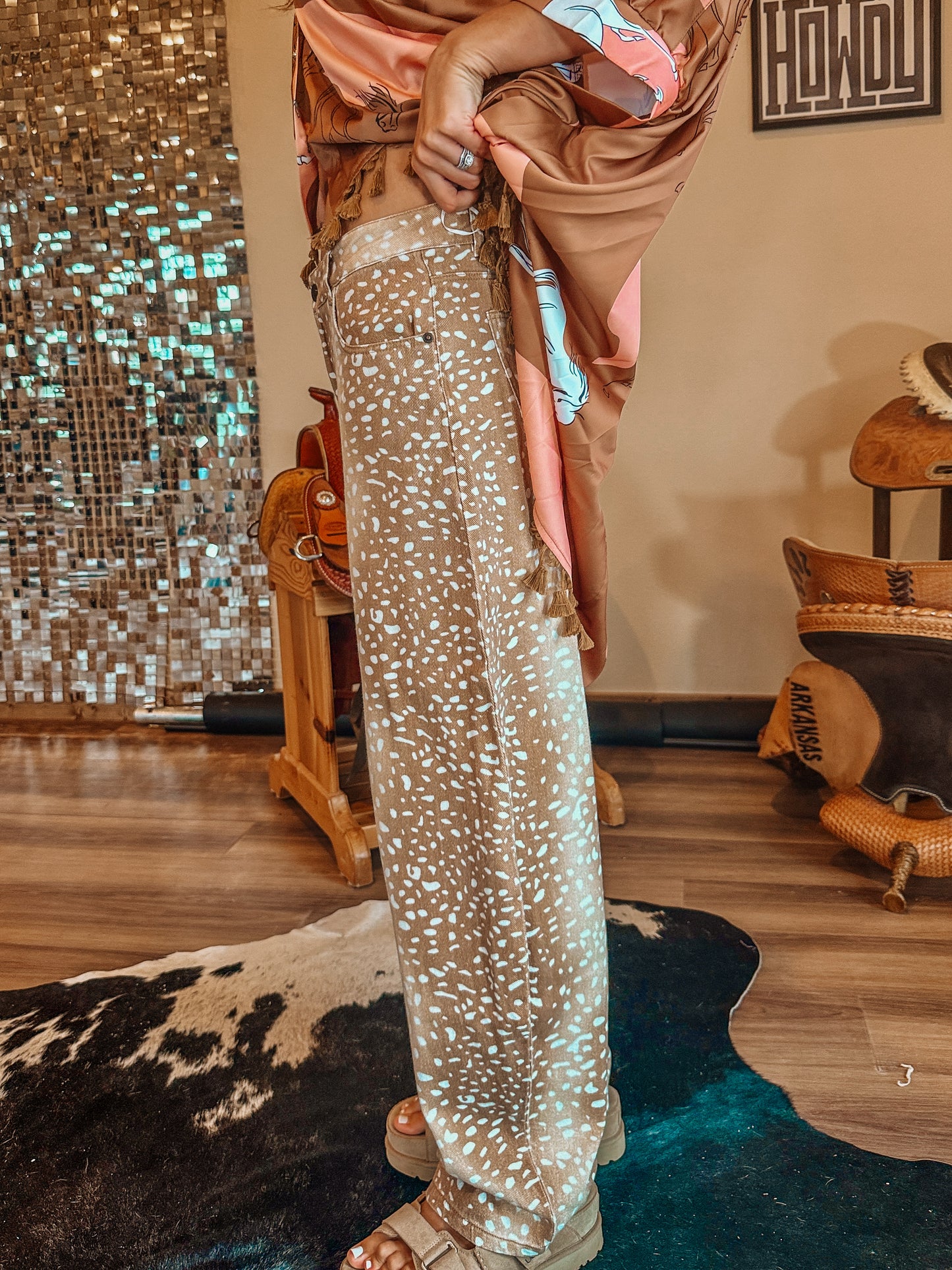 Bambi Deer Print Barrel Jeans