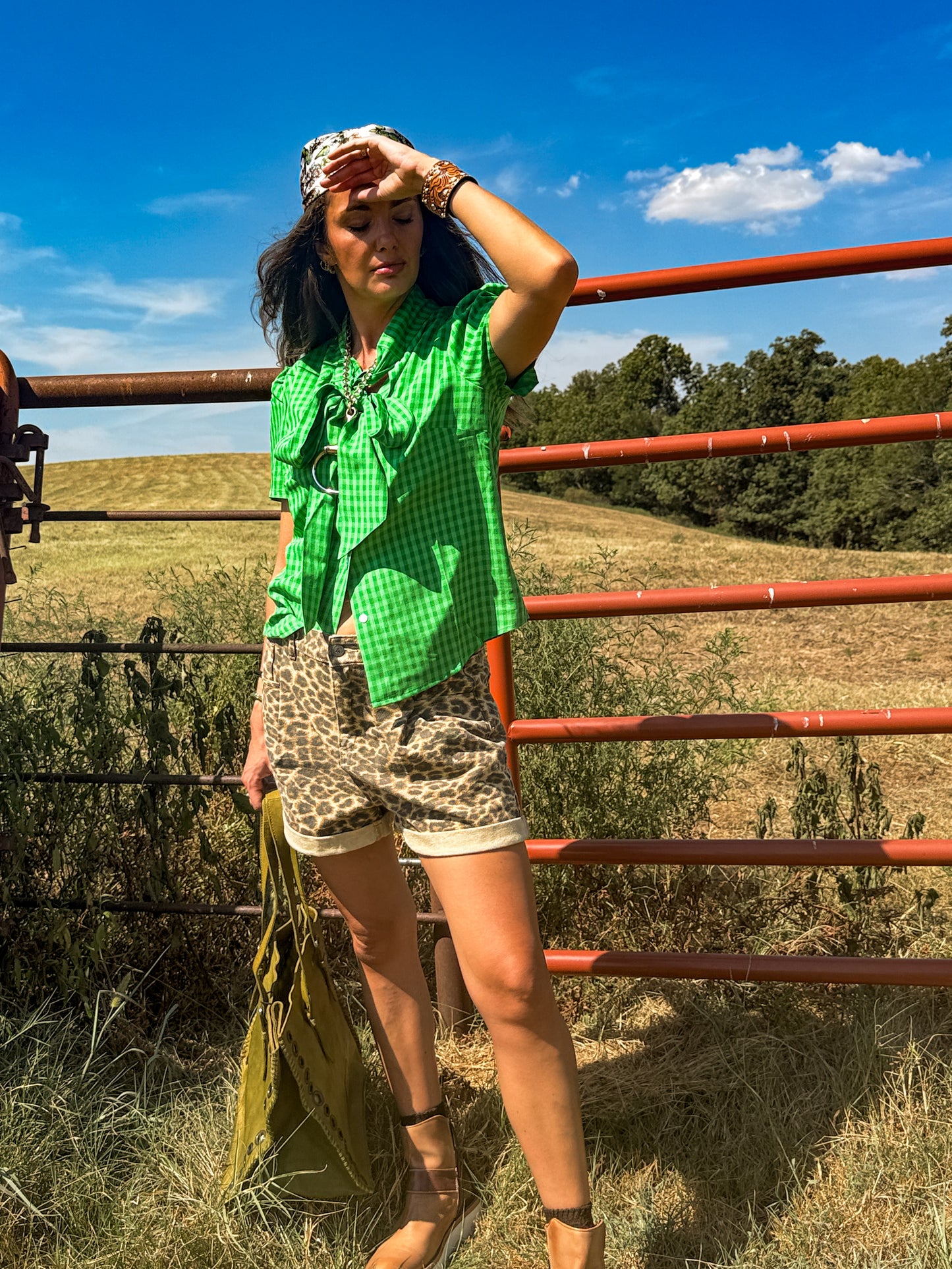 Howdy Hanny- Green Check Button Up