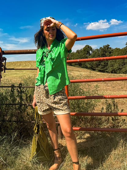 Howdy Hanny- Green Check Button Up