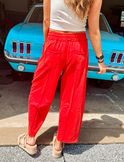 MINERAL WASH BARREL PANTS (Red)