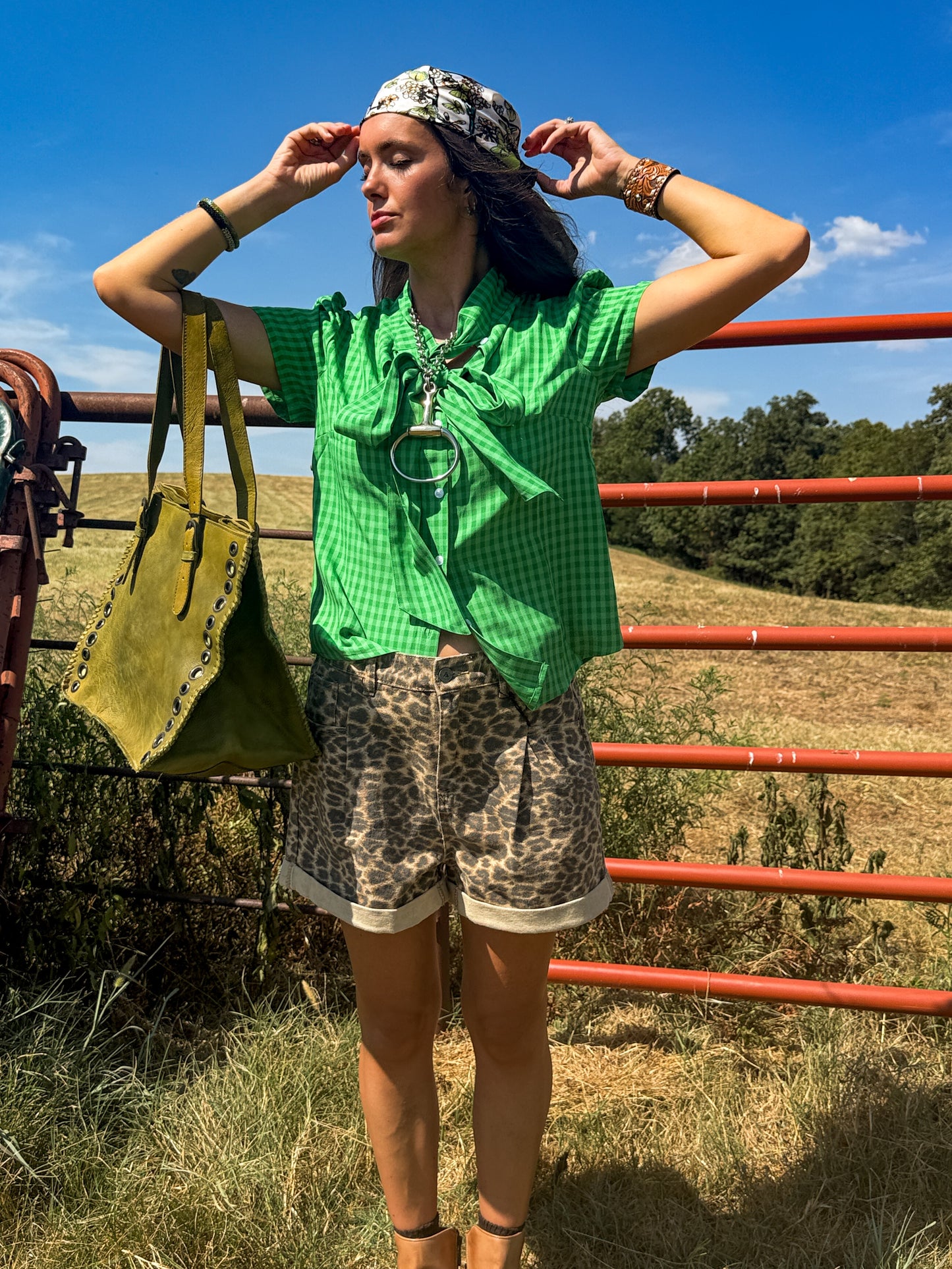 Howdy Hanny- Green Check Button Up