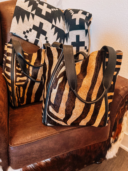 Italian Genuine Leather Zebra tote