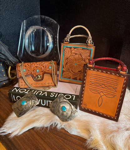 Tooled Leather Card Handbag