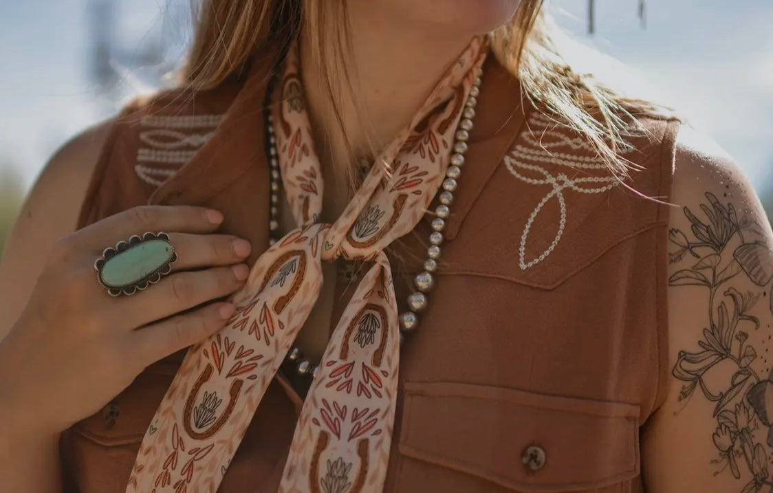 Western Harvest in Dusty Rose Silk Twilly Cowgirl Scarf
