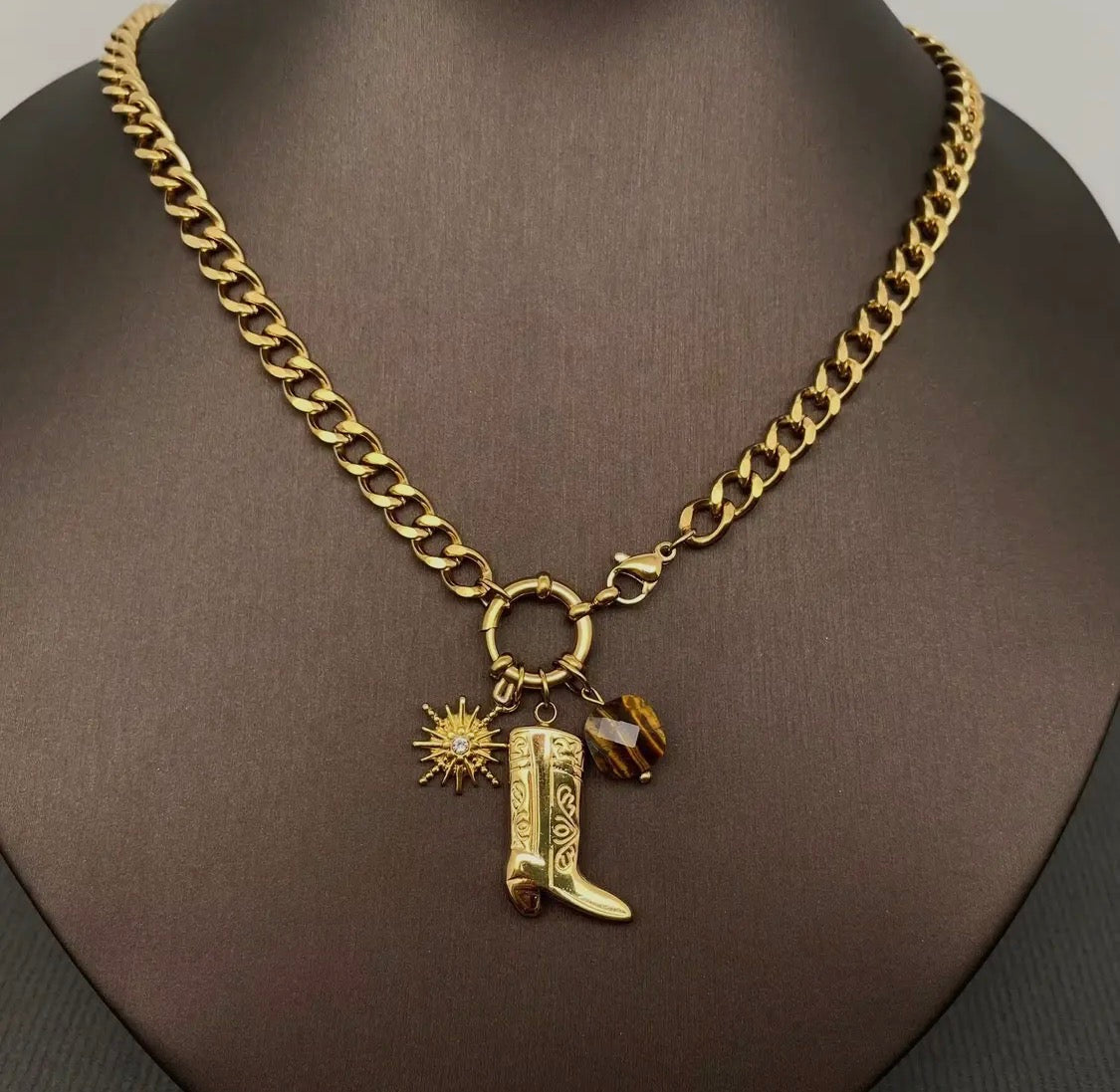 Western Boot Charm 18K Gold Plated Ss Necklace