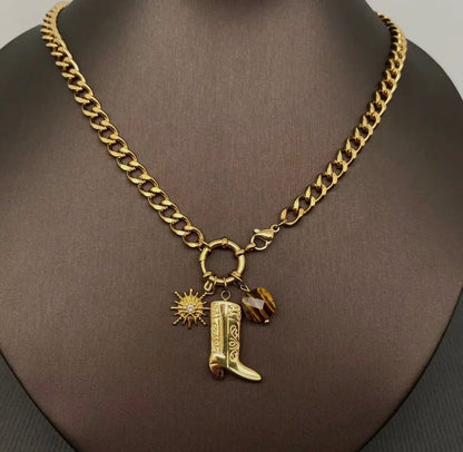 Western Boot Charm 18K Gold Plated Ss Necklace