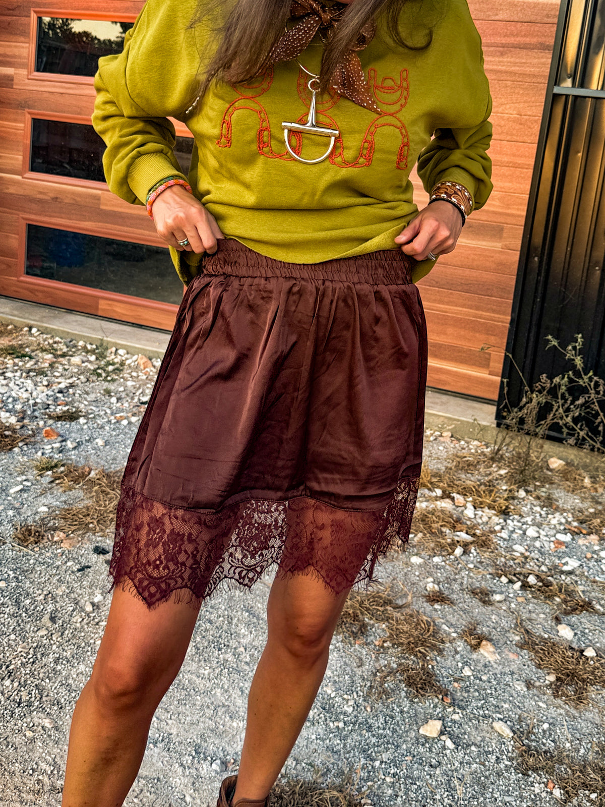Chocolate Lace Silk Skort