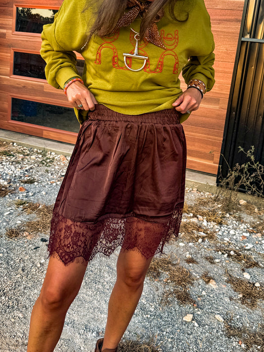 Chocolate Lace Silk Skort