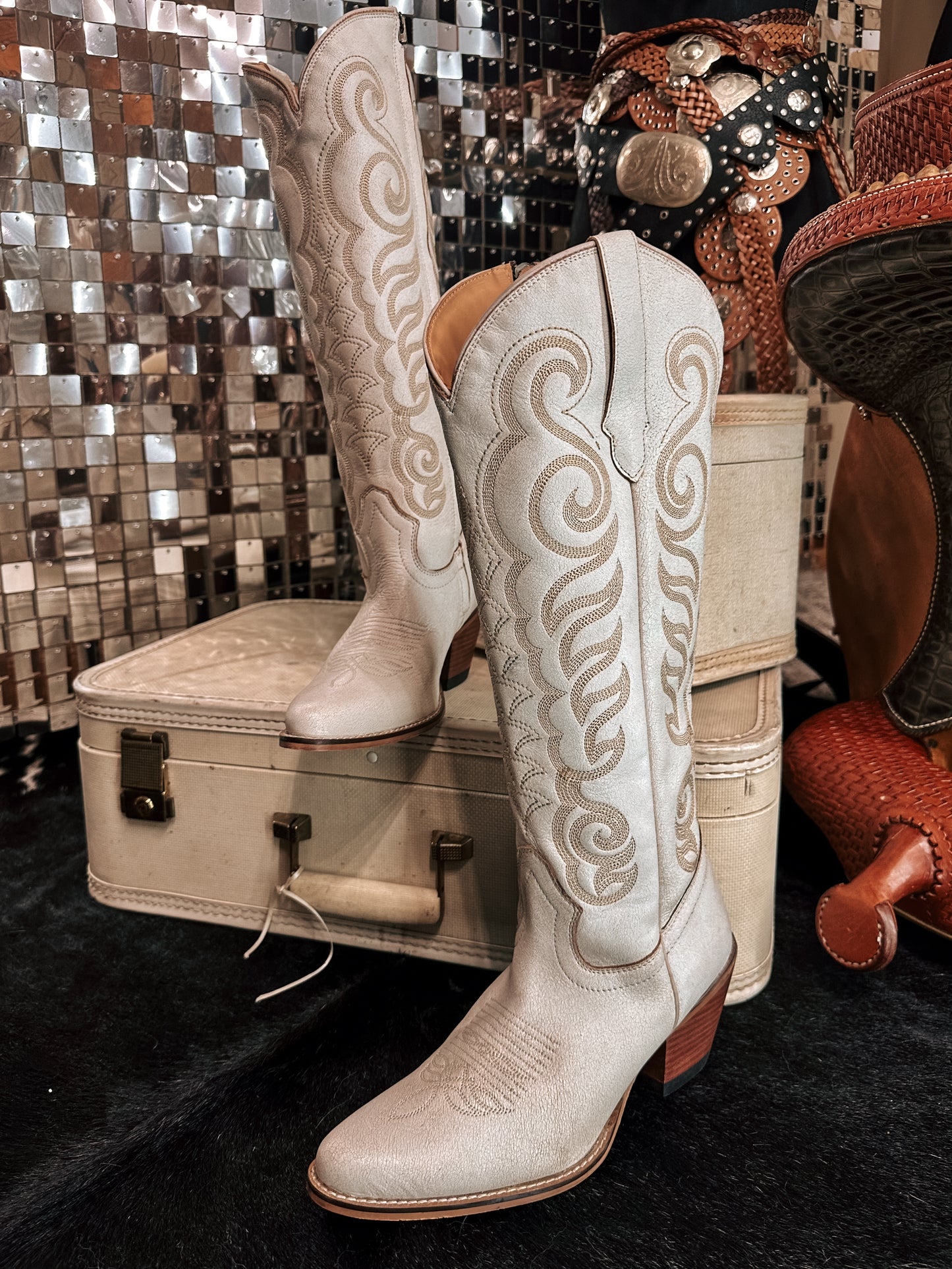 White Leather Cowgirl Boots