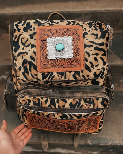 Leopard Print Leather Backpack