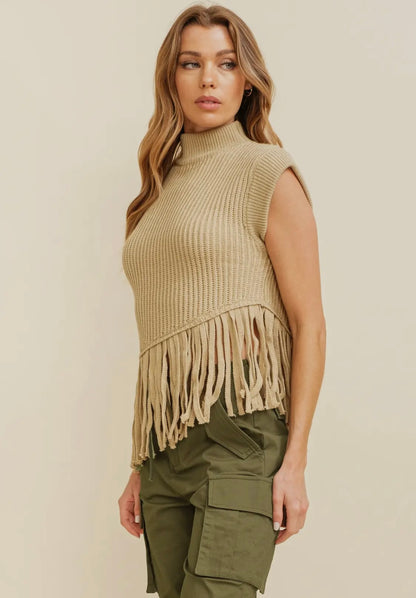 Alter’d Khaki Fringe Sweater Vest ￼