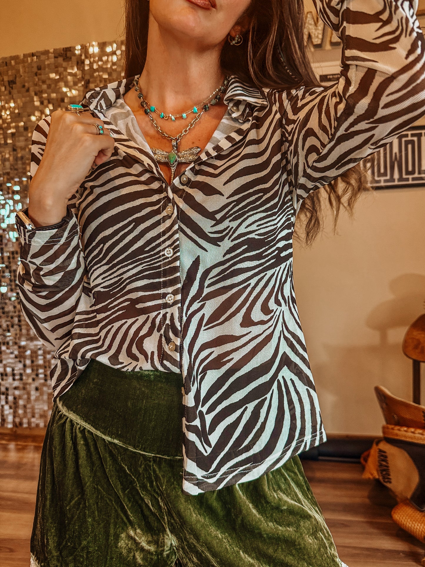 Mesh Zebra Button Up