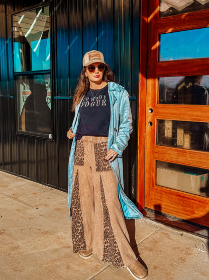 Mineral Washed Leopard Print Flare Pants