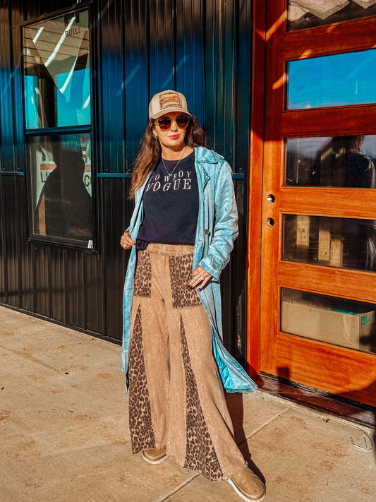 Mineral Washed Leopard Print Flare Pants