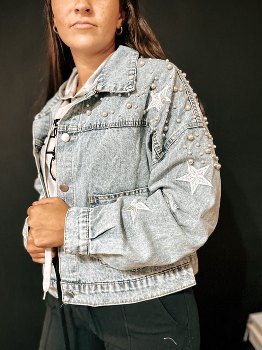 Haven Pearl Studded Denim Jacket