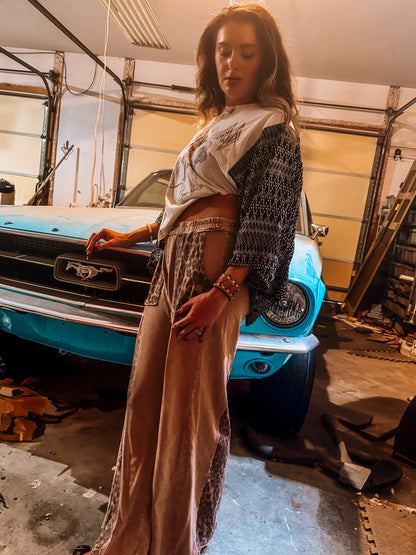 Mineral Washed Leopard Print Flare Pants