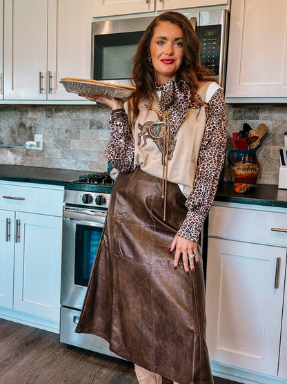 Washed Leather Midi Skirt