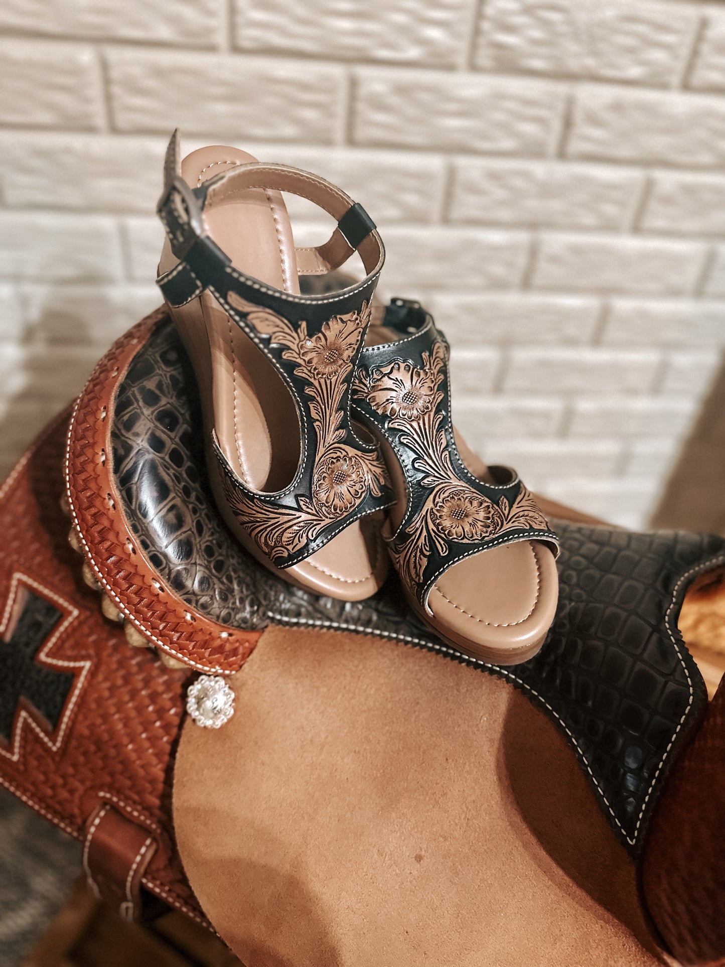 Tooled Leather Wedge