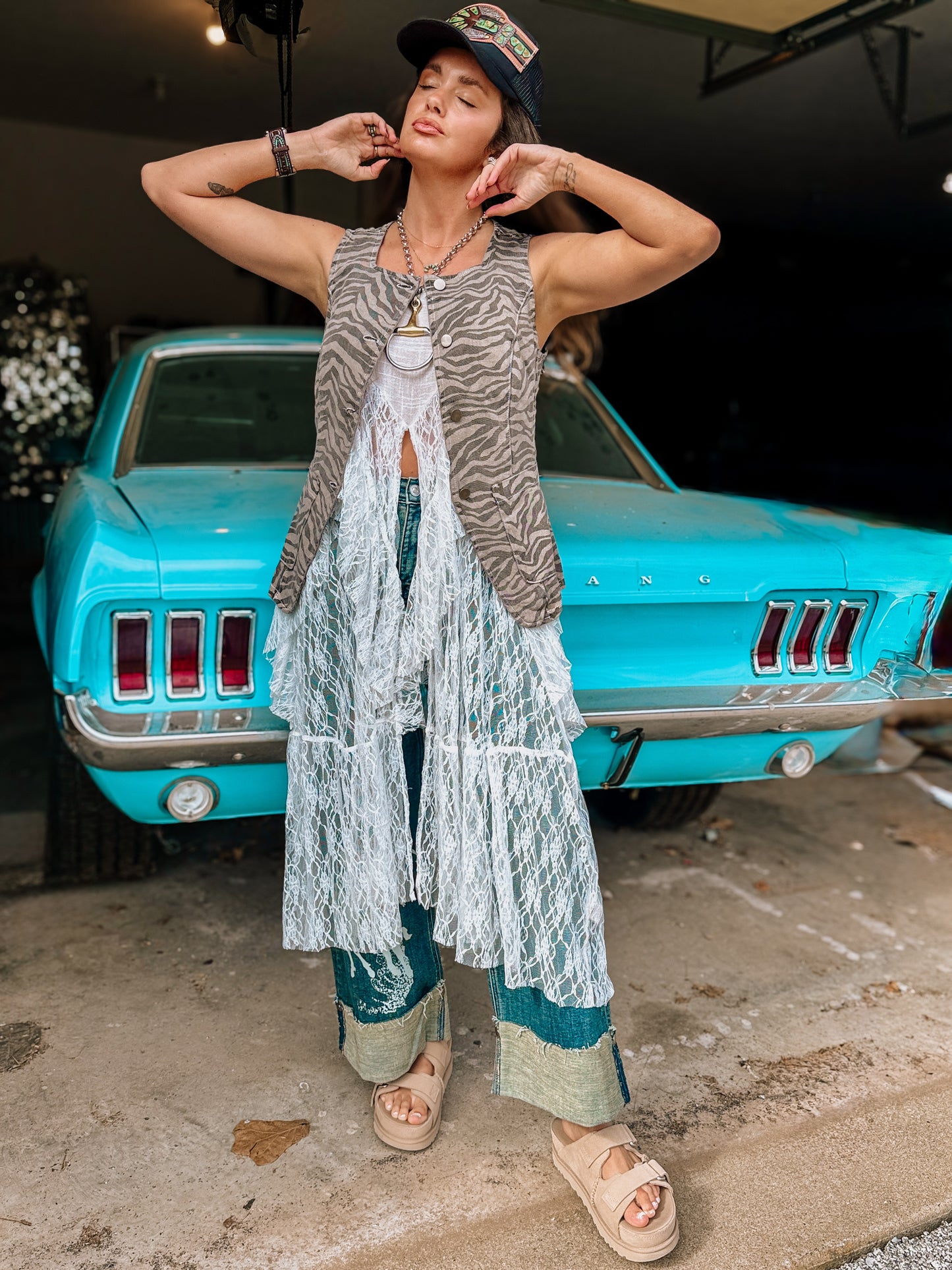 Denim Zebra Print Vest