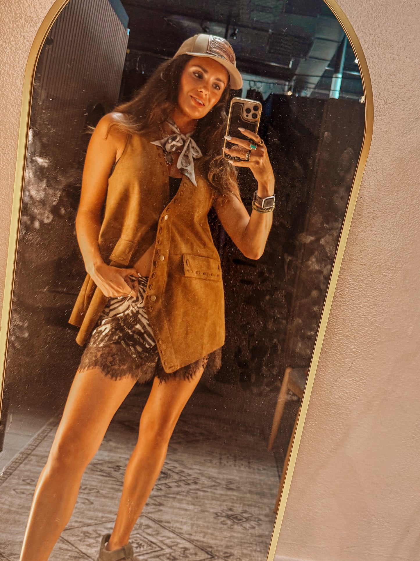Oversized Suede Camel Vest