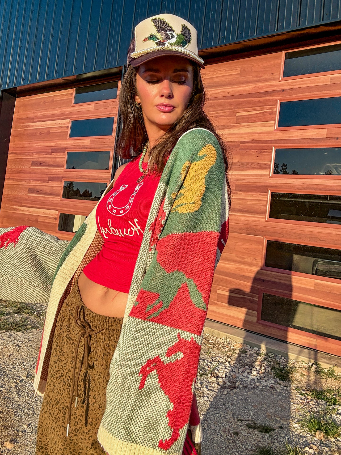 Kaleidoscope Cowgirl horse block print cardigan ￼