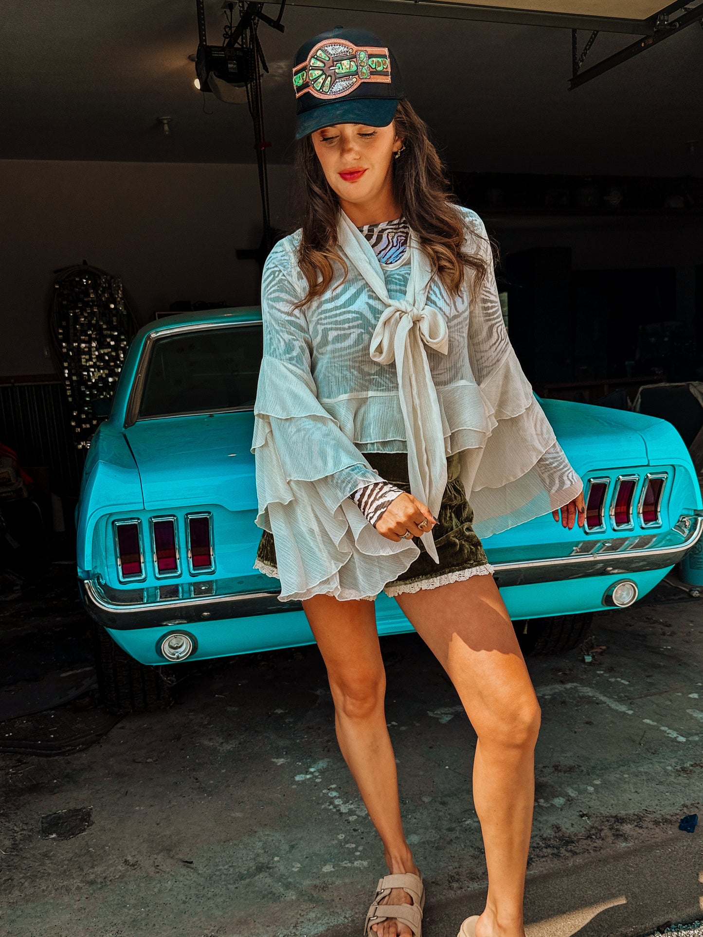 Sheer Bell Sleeves Hip Blouse