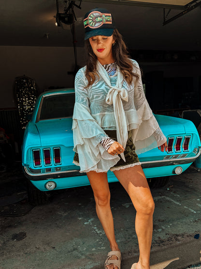 Sheer Bell Sleeves Hip Blouse