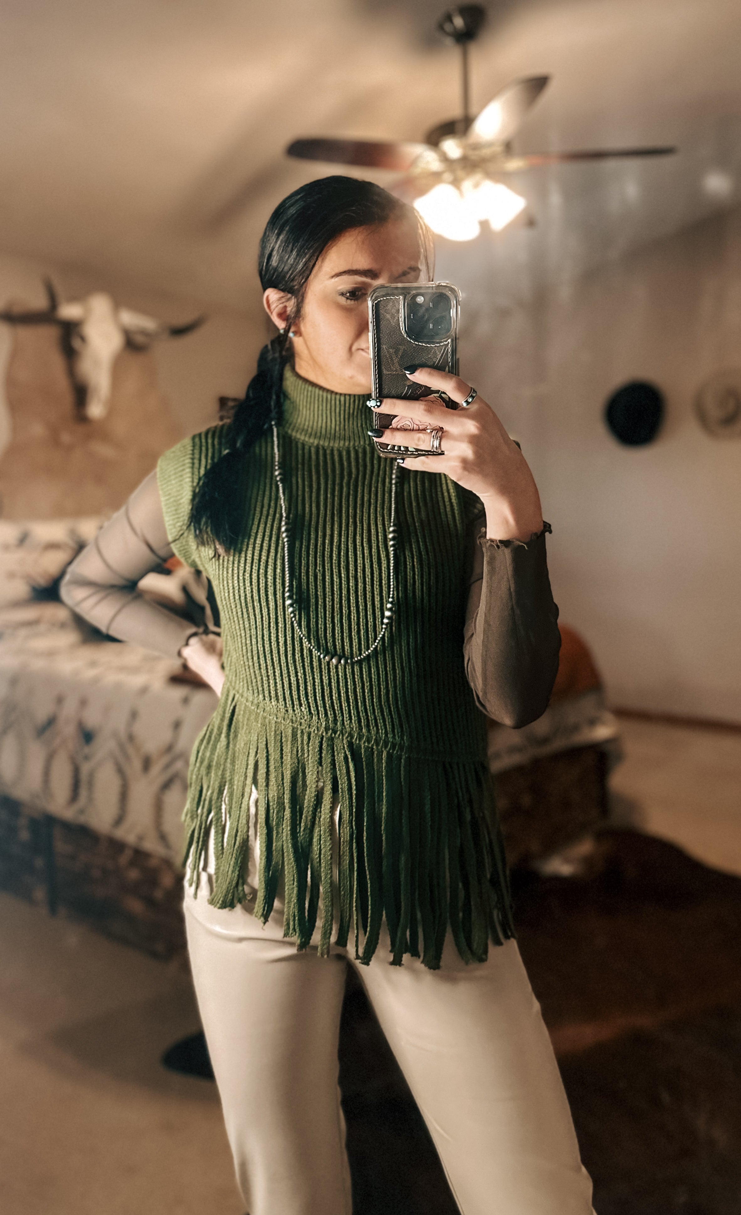 Alter’d Green Fringe Sweater Vest