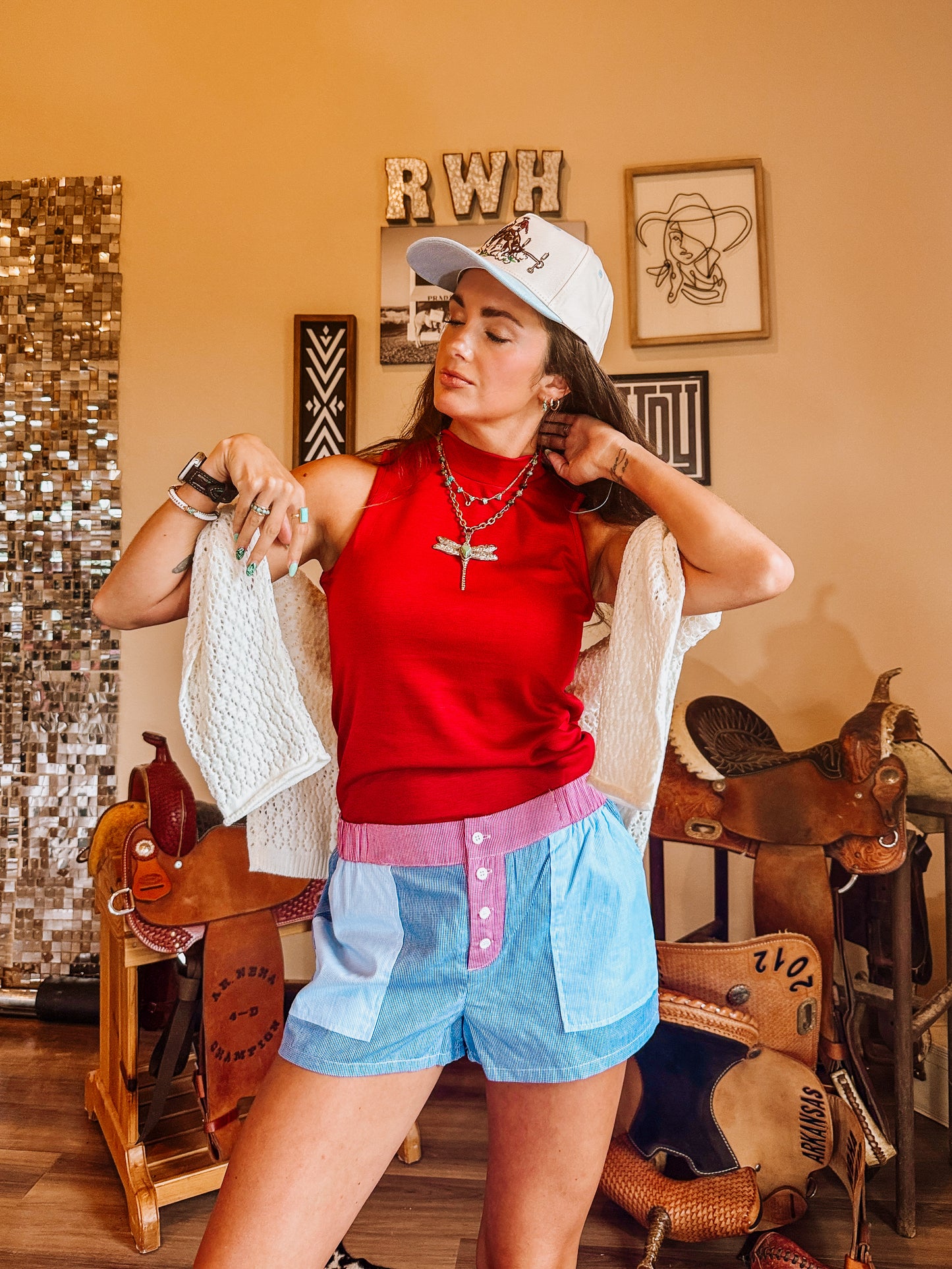 Red Mock Neck Tank