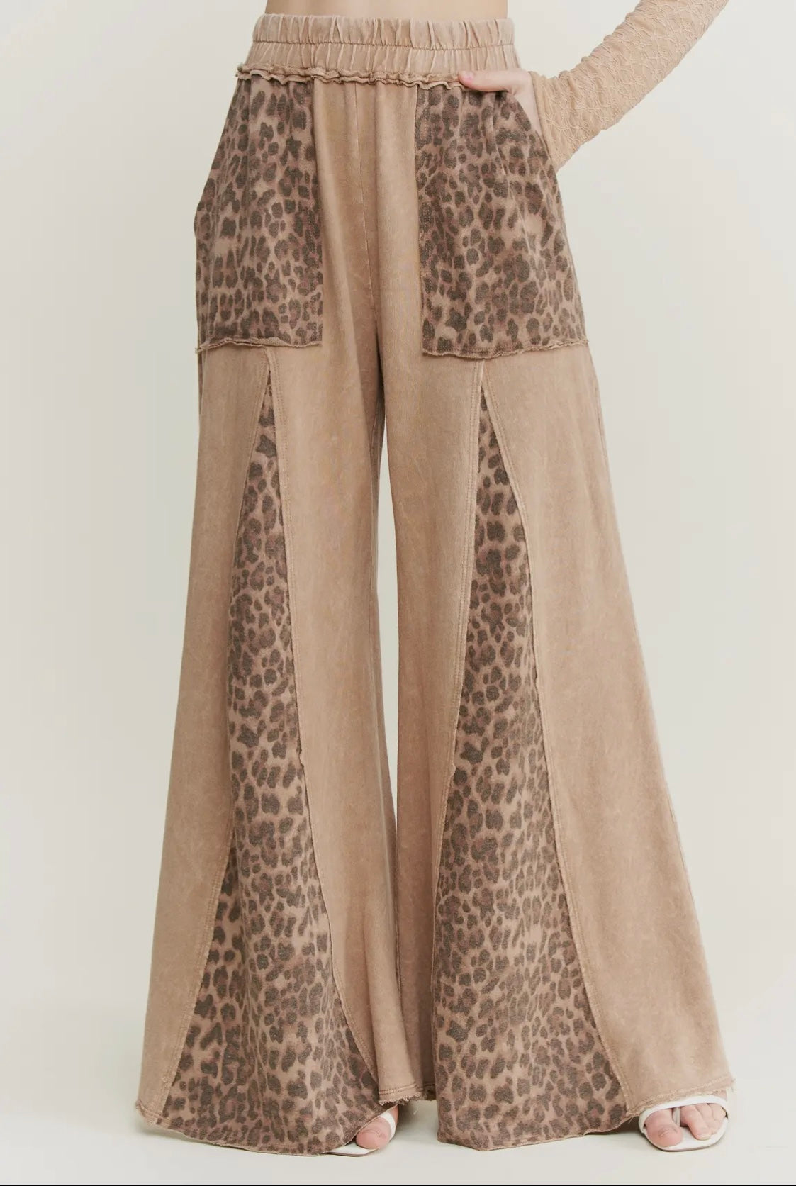 Mineral Washed Leopard Print Flare Pants
