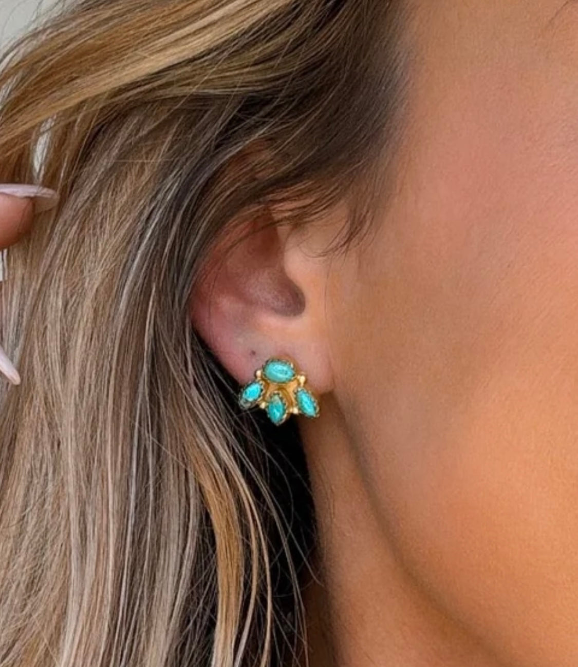 Authentic Gold Turquoise Stud Earrings