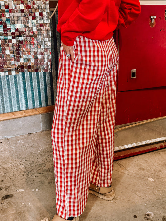 Red Gingham Casual Pants