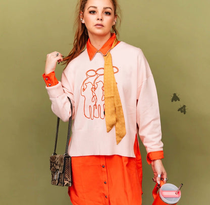 Tres amigos pink western embroidered cowboy sweater ￼