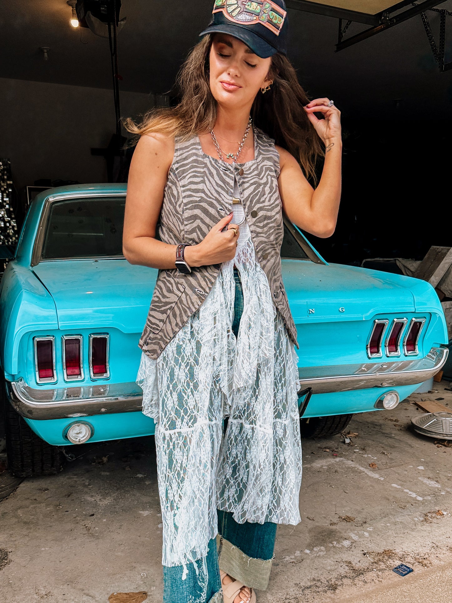 Denim Zebra Print Vest