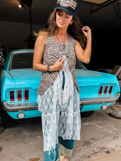 Denim Zebra Print Vest