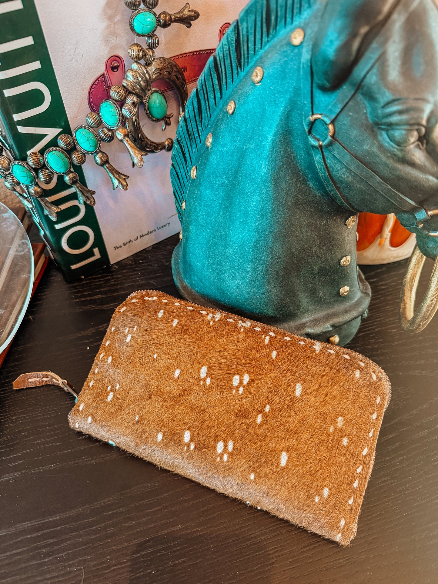 Animal Print Cowhide Zip Wallet